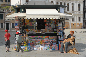 books and magazines in a kiosk in Italy