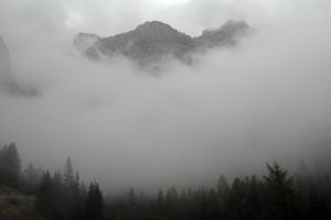 The Weather forecast is always important to travel planning / Heavy Fog in Dolomite Mtns, Italy - (c) 2007 Ted Grellner